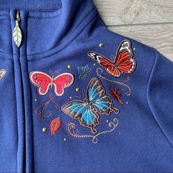 Tradition Floral Butterfly  Embroidered Full Zip Up Fleece Sweatshirt - Picture 6 of 16